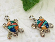 Load image into Gallery viewer, American Indian Sterling Silver Turtle Pendant/Earrings with Multi Gemstone Inlay
