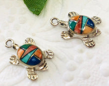 Load image into Gallery viewer, American Indian Sterling Silver Turtle Pendant/Earrings with Multi Gemstone Inlay
