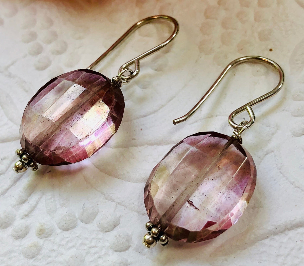 Mystic Pink Quartz Earrings in Sterling Silver