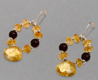 Citrine and Garnet  "Hoop" Earrings