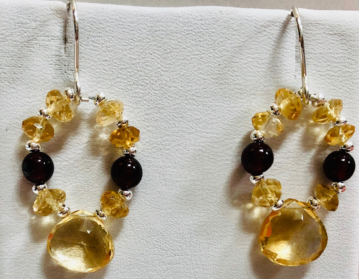 Citrine and Garnet  "Hoop" Earrings