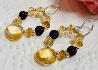 Citrine and Garnet  "Hoop" Earrings