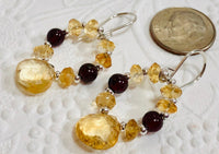 Citrine and Garnet  "Hoop" Earrings