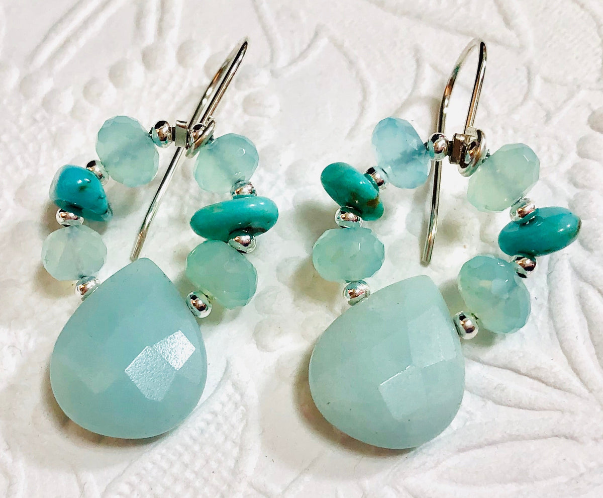 Amazonite and Chalcedony "Hoop" Earrings