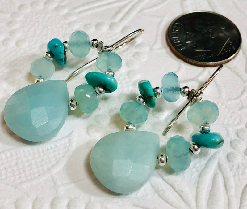 Amazonite and Chalcedony "Hoop" Earrings