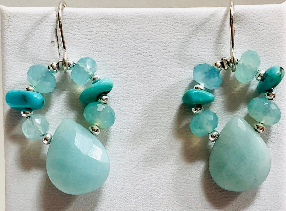 Amazonite and Chalcedony "Hoop" Earrings