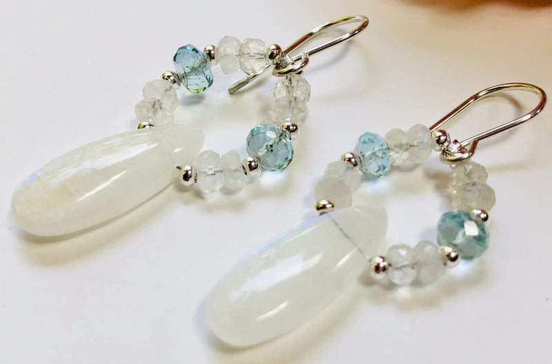 Moonstone and Swiss Blue Topaz "Hoop" Earrings