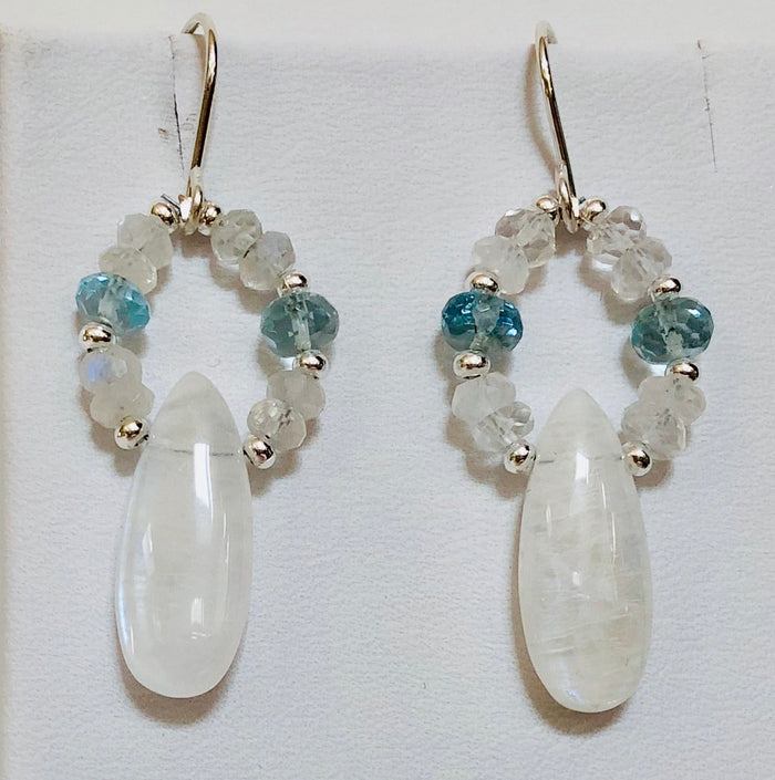 Moonstone and Swiss Blue Topaz "Hoop" Earrings