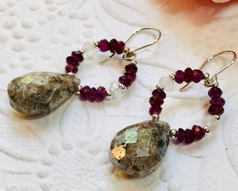 Quartz and Garnet "Hoop" Earrings