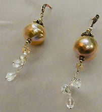 Load image into Gallery viewer, Light Mauve Freshwater Pearl and White Topaz Drop Earrings in Sterling Silver
