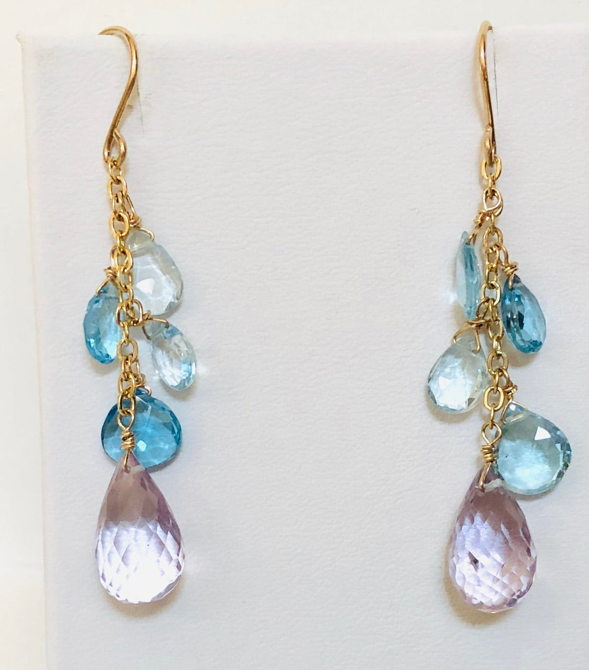 Swiss Blue Topaz and Pink Amethyst Earrings in 14K Gold Fill