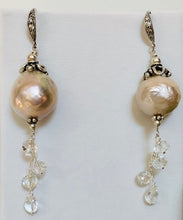 Load image into Gallery viewer, Light Mauve Freshwater Pearl and White Topaz Drop Earrings in Sterling Silver
