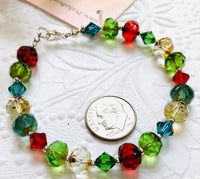 Rainbow Czech Glass and Swarovski Crystal Bracelet in Sterling Silver