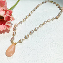 Load image into Gallery viewer, Pink Chalcedony and Mauve Freshwater Pearl Necklace in 14K Gold Fill
