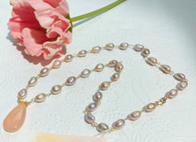 Load image into Gallery viewer, Pink Chalcedony and Mauve Freshwater Pearl Necklace in 14K Gold Fill
