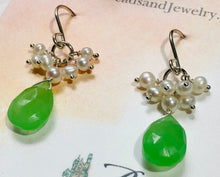 Load image into Gallery viewer, Green Chalcedony and Freshwater Pearl Earrings
