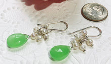 Load image into Gallery viewer, Green Chalcedony and Freshwater Pearl Earrings
