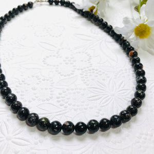 Flower Obsidian Gender Neutral Necklace in Sterling Silver