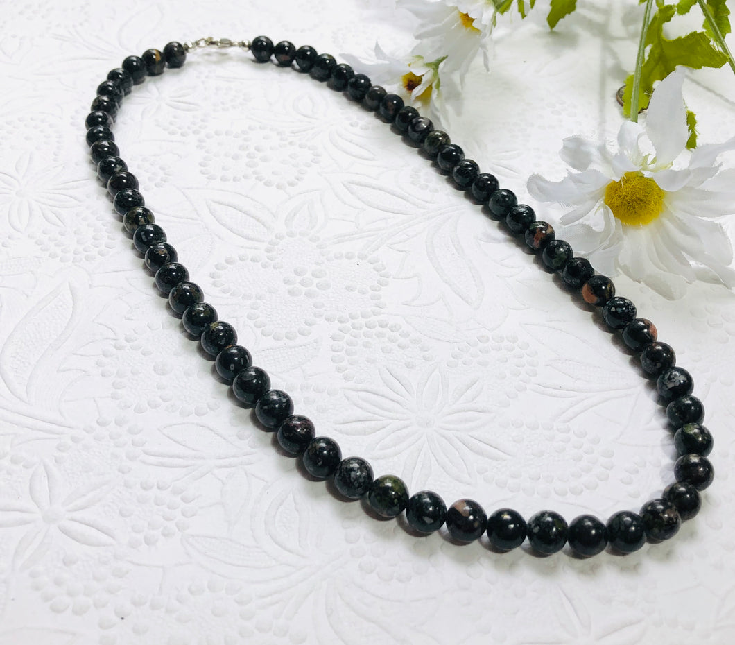 Flower Obsidian Gender Neutral Necklace in Sterling Silver