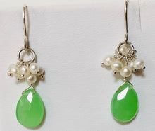 Load image into Gallery viewer, Green Chalcedony and Freshwater Pearl Earrings
