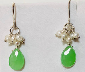 Green Chalcedony and Freshwater Pearl Earrings