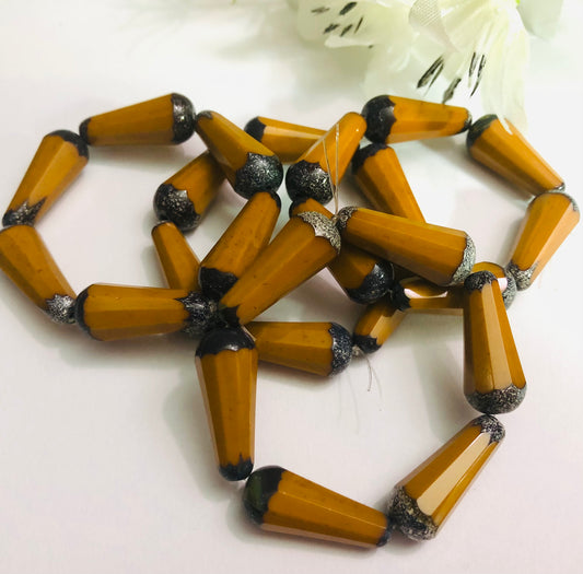 Faceted Dangle Drop Pumpkin Orange with Antique Silver Finish, 20 MM x 9 MM