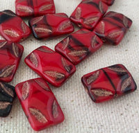 Red and Black Picasso Rectangle Glass Beads, 15MM