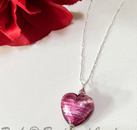 Murano Glass Pink "Puffy" Heart in Sterling Silver