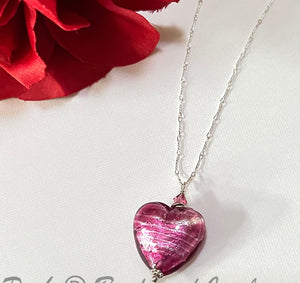 Murano Glass Pink "Puffy" Heart in Sterling Silver SPECIAL PRICE!