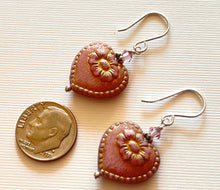 Load image into Gallery viewer, Czech Glass Light Mauve Heart Earrings in Sterling Silver
