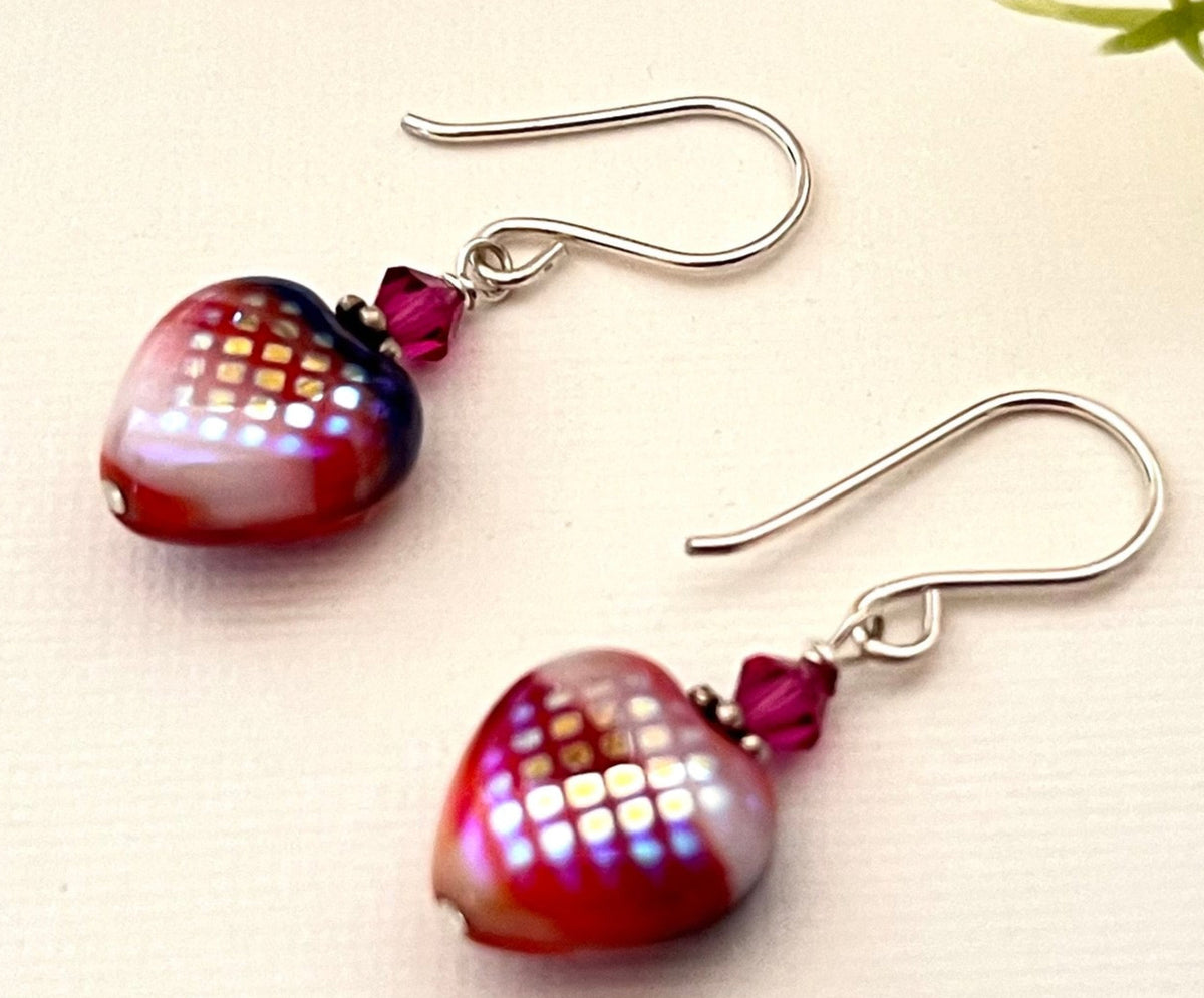 Czech Glass "Mirror" Heart Earrings in Sterling Silver SPECIAL PRICE