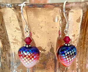 Czech Glass "Mirror" Heart Earrings in Sterling Silver SPECIAL PRICE