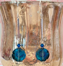 Load image into Gallery viewer, Czech Glass Teal Flower Drop Earrings in Sterling Silver
