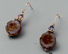 Load image into Gallery viewer, Czech Glass Lavender Flower Drop Earrings in Sterling Silver
