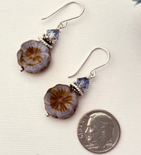 Load image into Gallery viewer, Czech Glass Lavender Flower Drop Earrings in Sterling Silver
