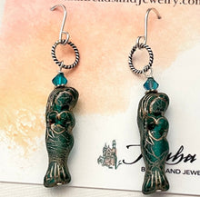 Load image into Gallery viewer, Czech Glass Dark Teal Mermaid Earrings in Sterling Silver
