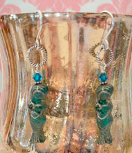 Load image into Gallery viewer, Czech Glass Dark Teal Mermaid Earrings in Sterling Silver
