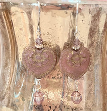 Load image into Gallery viewer, Czech Glass Light Mauve Heart Drop Earrings in Sterling Silver
