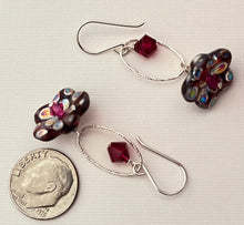 Load image into Gallery viewer, Czech Glass Dark Pink &quot;Mirror&quot; Flower Drop Earrings in Sterling Silver
