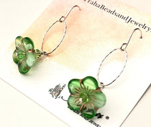 Load image into Gallery viewer, Czech Glass Light Green Flower Drop Earrings in Sterling Silver
