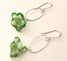 Load image into Gallery viewer, Czech Glass Light Green Flower Drop Earrings in Sterling Silver
