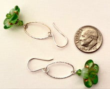 Load image into Gallery viewer, Czech Glass Light Green Flower Drop Earrings in Sterling Silver
