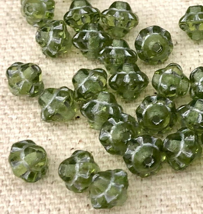 Green Saturn-Shape Bead, Czech 5MM