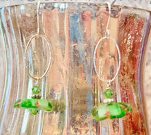 Load image into Gallery viewer, Czech Glass Light Green Flower Drop Earrings in Sterling Silver
