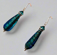 Czech Glass Blue and Copper Lampwork Earrings in Sterling Silver