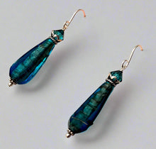 Load image into Gallery viewer, Czech Glass Blue and Copper Lampwork Earrings in Sterling Silver
