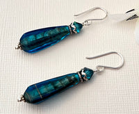 Czech Glass Blue and Copper Lampwork Earrings in Sterling Silver