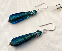 Load image into Gallery viewer, Czech Glass Blue and Copper Lampwork Earrings in Sterling Silver
