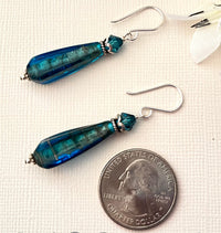 Czech Glass Blue and Copper Lampwork Earrings in Sterling Silver