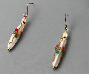 Czech Glass Opaque White Lampwork Earrings in Gold Fill